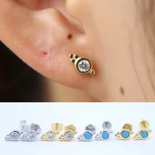 Маленькая девочка Jewelry 925 серебро один камень бирюзой заклепки нежный женщин Девушки Малый крошечные симпатичные серьги-стержни