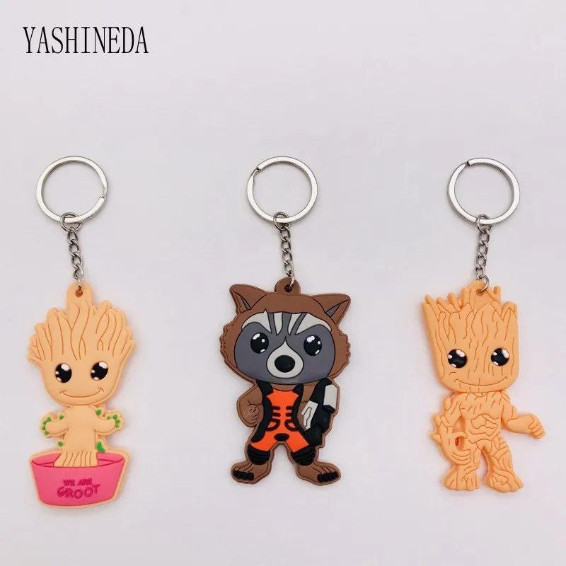 

1PCS Cartoon Figure Comics Guardians of the Galaxy Key Chain 3D Double Side Key Ring PVC Anime Keychains Kids Toy Key Holder