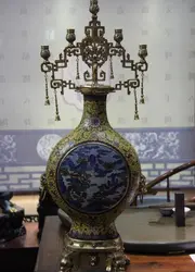 Китай императорский дворец Бронза Медь cloisonne 24 K золото позолоченный подсвечник ваза