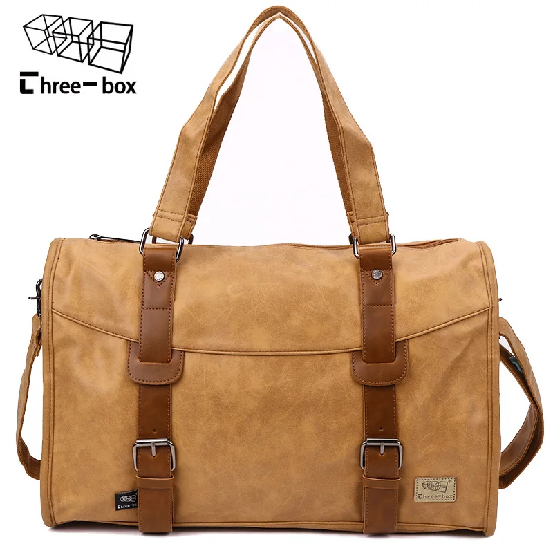 

Three-box Brand High Quality PU Leather Men's Travel Bags Black Bucket Handbags Shoulder Bag Big Volume Men Business Luggage Bag