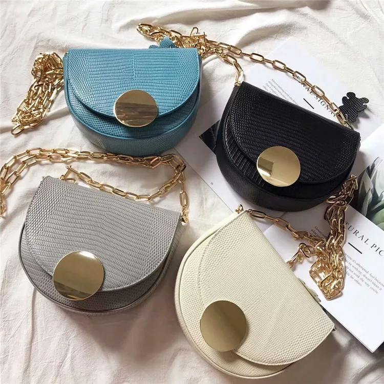 

Women Saddle Bag Hasp Semicircular Pack Chain Genuine Leather Metal Shoulder Crossbody Clutch Designer Lady Handbag Bolsos Brand