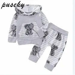 Puseky/Зимний комплект из 2 предметов для малышей, толстовка с капюшоном и длинными рукавами и принтом слона топы и штаны, комплект с брюками