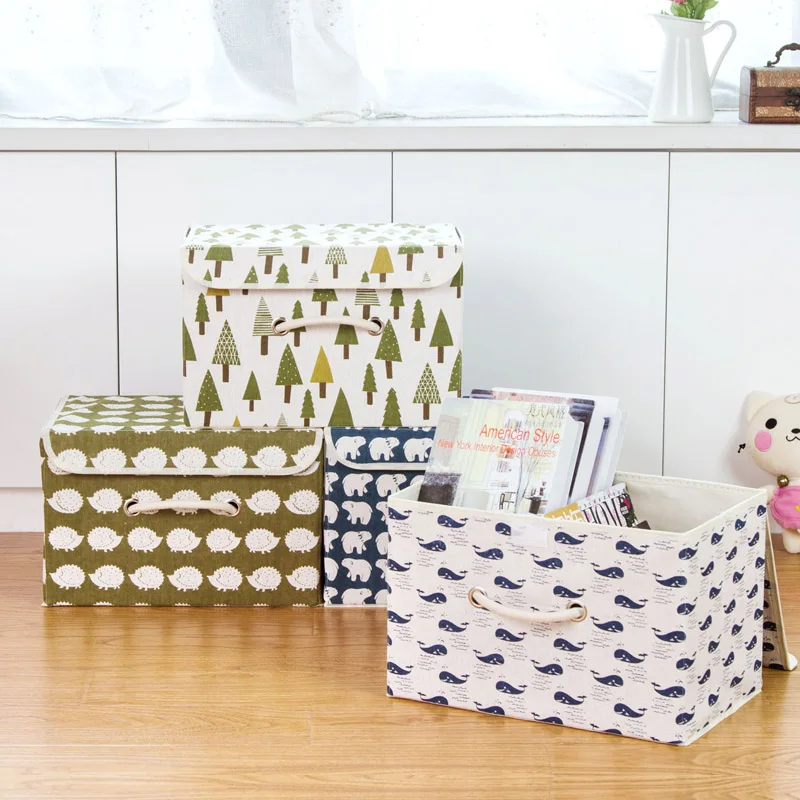 

New Portable cartoon Large cotton linen folding Storage box organizer Cabinet clothing storage container kid With lid toys bin