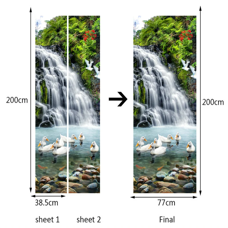 Китайский стиль водопад пейзаж 3D настенные фрески двери стикер Кабинет гостиная домашний Декор ПВХ водонепроницаемые двери обои 3 D