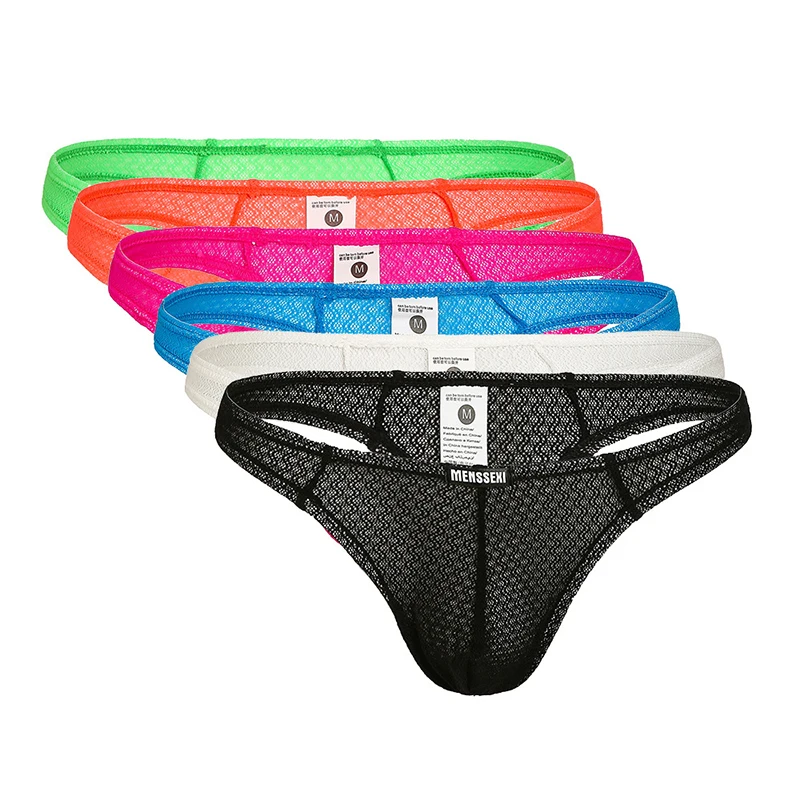 6Pcs/Lot Mens Breathable Mesh Thongs Underwear Low Rise Gay Sexy Men