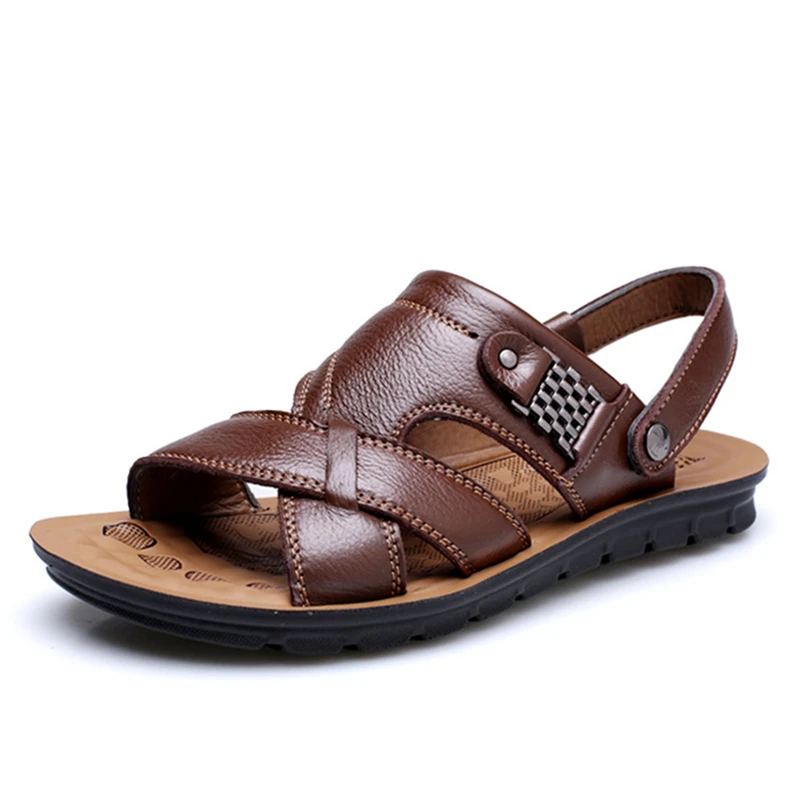 Men's Summer Sandals Brand Leather Beach Sandals For Male Adult Slip-on Men Casual Shoes Black Big Size 38-46 082m Men's Summer Sandals Brand Leather Beach Sandals For Male Adult Slip-on Men Casual Shoes Black Big Size 38-46 082m