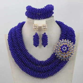 

Royal Blue Beads Jewellery Set for Wedding Trendy African Beads Jewelry Set Costume Accessories Neclace Free Shipping WD730
