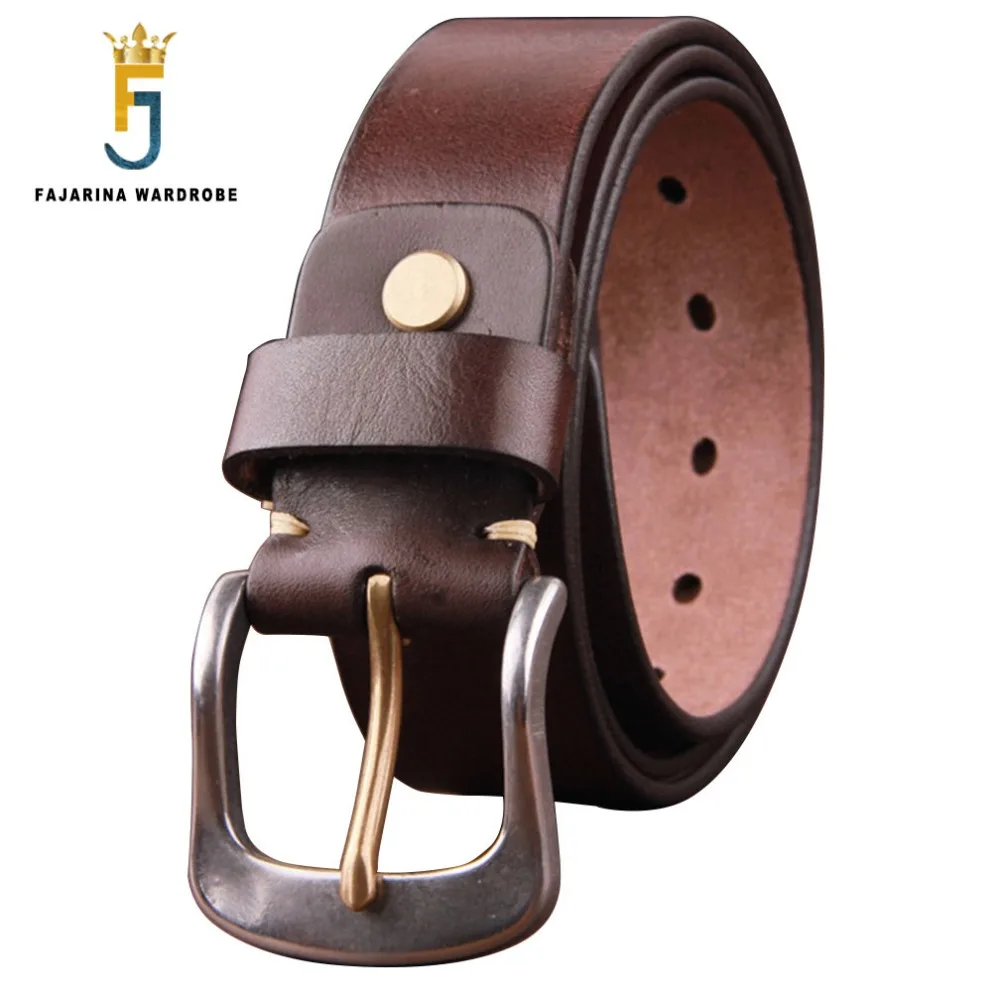 FAJARINA 2017 New Arrival Men's Solid Stainless Steel Buckle Design Belts Men Casual Quality Pure Genuine Leather Retro N17FJ222