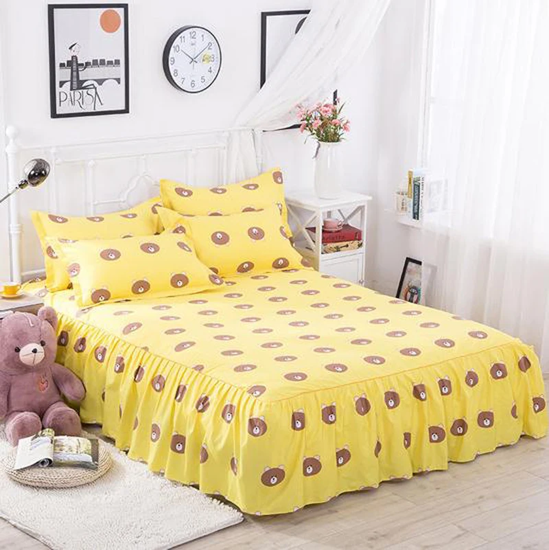 Желтый медведь кровать юбка с эластичной повязкой Покрывало Постельное белье для всех размеров кровати Твин Полный queen king Размер для комнаты постельные принадлежности