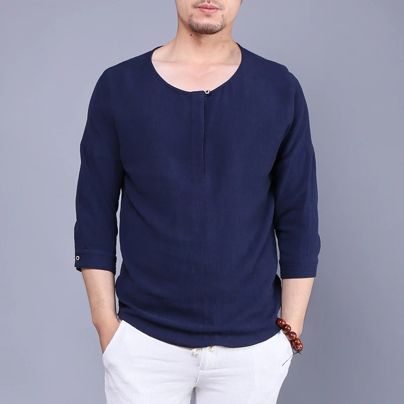 2016 new spring summer England style cool linen T shirts men navy