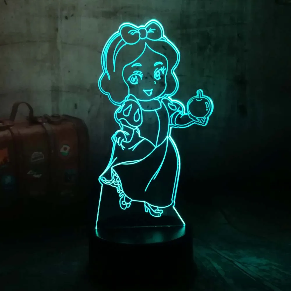 Мечтательная Принцесса Белоснежка 3D иллюзия Ночной светильник LED Настольная