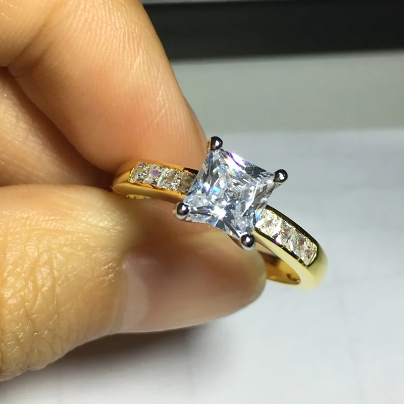 AINOUSHI, роскошное женское желтое кольцо, 925 пробы, серебряное, принцесса, срезанное, обручальное кольцо, палец вечности, хорошее ювелирное изделие, обручальное кольцо