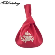 Estelle Wang повседневная женская сумка из парусины, красная вышитая сумка-браслет, японская Сумочка, модная маленькая Цветочная сумочка