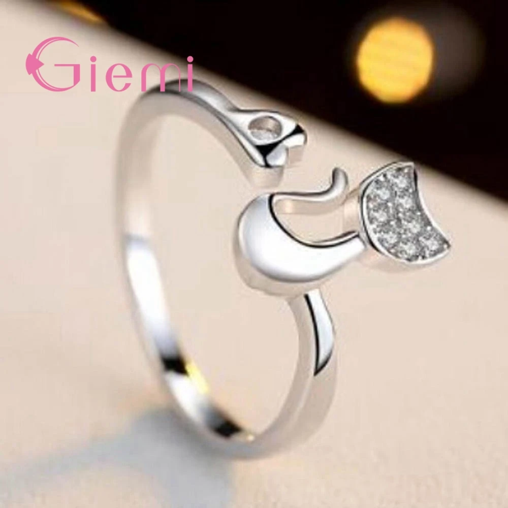 Different Finger Rings Super Shiny Cubic Zirconia Embellishment Two Colours Chic Cat Shape 925 Sterling Silver Opening silver ring silver rings gemstone ring