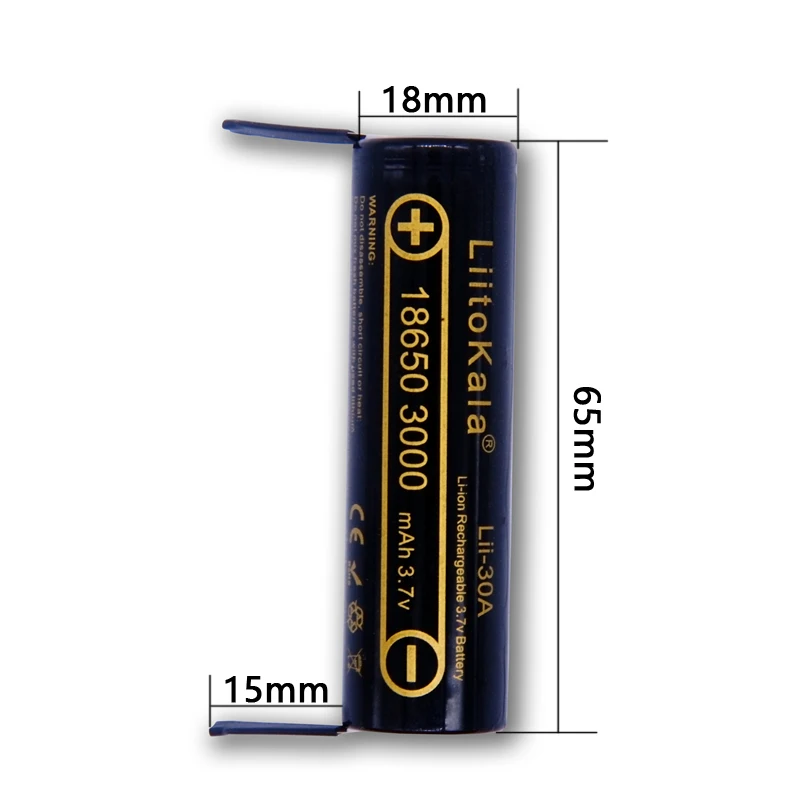 

HK LiitoKala Lii-30A-N 3.6V 18650 3000mAh battery discharge 20A dedicated electronic cigarette Power battery+nickel