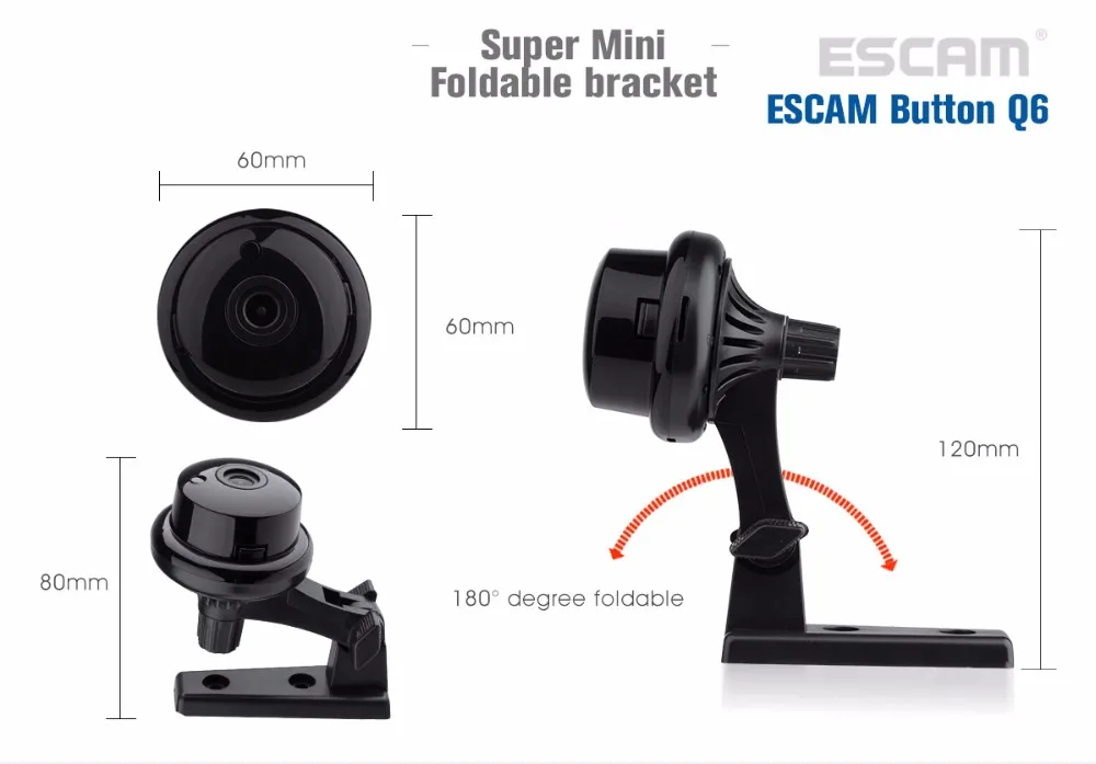 Новый Escam Кнопка Q6 1MP беспроводная мини камера ONVIF 2.4.2 Поддержка мобильных вид детектор движения и сигнал тревоги электронной почты до 128 г