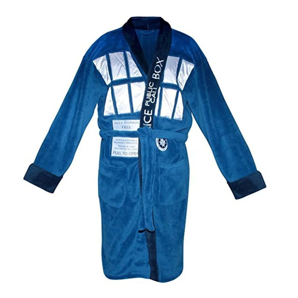 Doctor Who Blue Tardis Bathrobe Mens Robe Fleece and Cotton Costume
