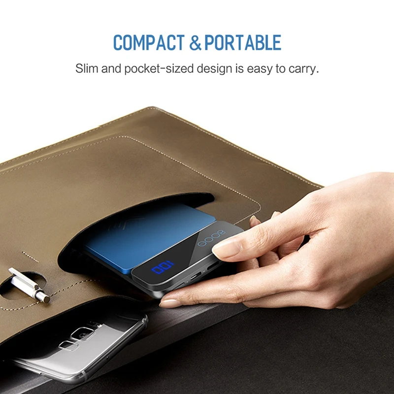 8000mAh LED LCD Wireless Charger Power Bank, ROCK 8000 mAh Digital Display Power Bank with Wireless Charger Function