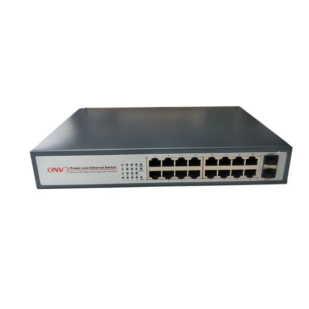Коммутатор питания через ethernet ONV POE33016PFB 16*10/100/1000 м медный кабель RJ45 портов(все порты Ethernet конвертер Поддержка Auto MDI/MDIX)+ 2* Gigabit SFP порта