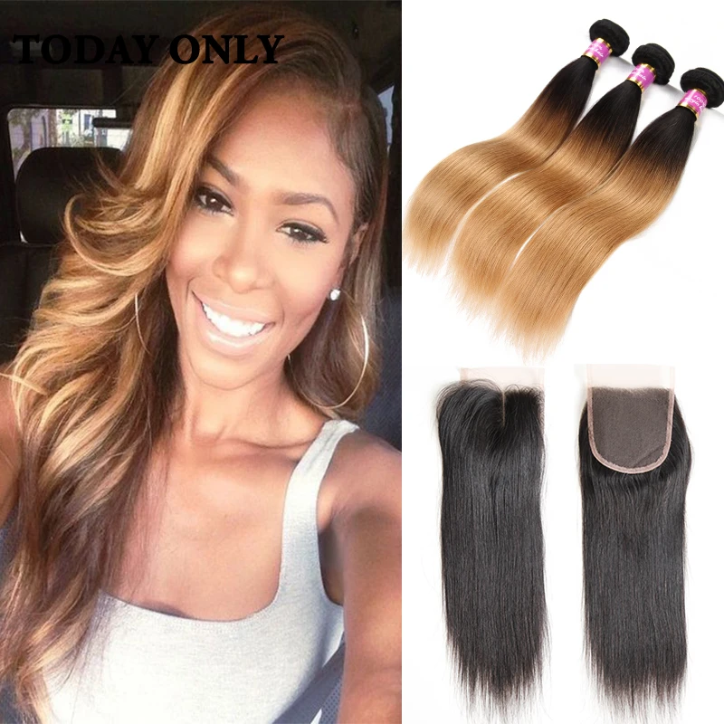 Ombre Brazilian Hair With Closure Brazilian Virgin Hair 3 Bundles With