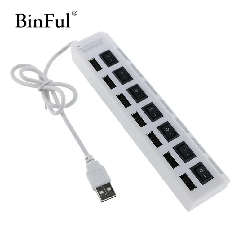 BinFul 7 Ports High Speed USB Hub 480 Mbps USB 2.0 Hub On/Off Switch Hub USB Splitter PC Laptop Computer Peripherals Accessories