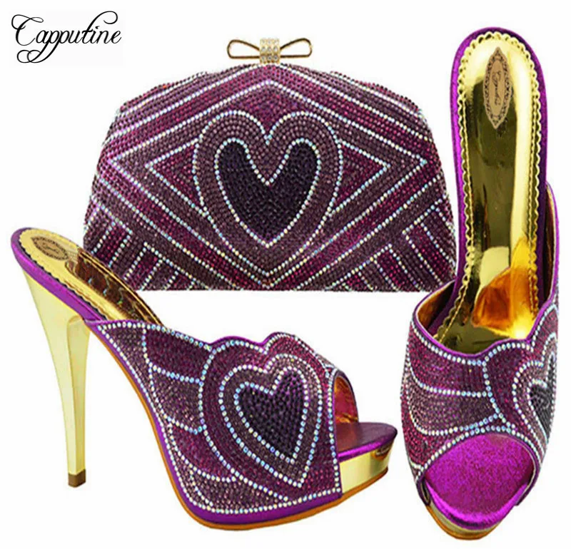 

2018 Top Selling Rhinestone Pretty Shoes And Bag Set African Style Woman High Heels Shoes And Purse For Party On Stock ZC005