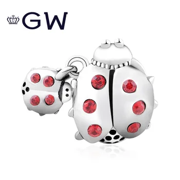 

925 Sterling silver Lucky Lady Bug Charms Defend Beads Fit European Brand Original Bracelet pendant Jewelry making