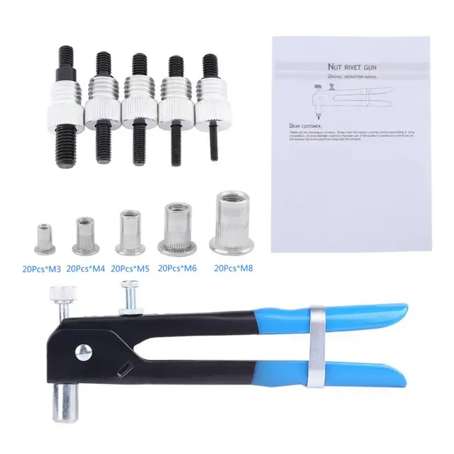 106pcs/set M3-M8 Blind Rivet Gun Rivet Nuts Threaded Rivet Insert Rivnut Nutsert Riveting Tools Set