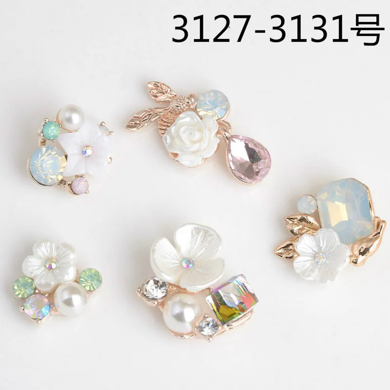 

50pcs Flower Resin Charm Imitaion Pearl Bee Alloy Pendant Crystal Flower Charm fit for bracelet DIY Fashion Jewelry Accessories