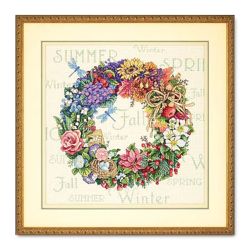 

Fishxx New Cross Stitch Kit T080 Floral Four Seasons Flower Roses Home Decorative Dragonfly Letters Lovely Pattern