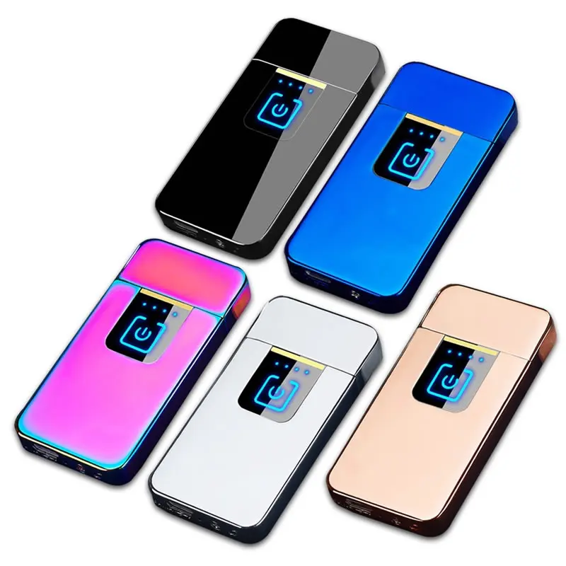 

Metal LED Screen USB Lighter Double Side Ignition Wind Proof Electric Cigarettes Arc Cigar Lighter Camping Smoking Accessories