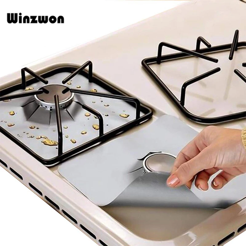 

4Pcs/set Reusable Fiber Gas Stove Protector Cover Mat Pad Nonstick Anti-fouling Stove Protector Liner Cleaning Mat Kitchen Tools