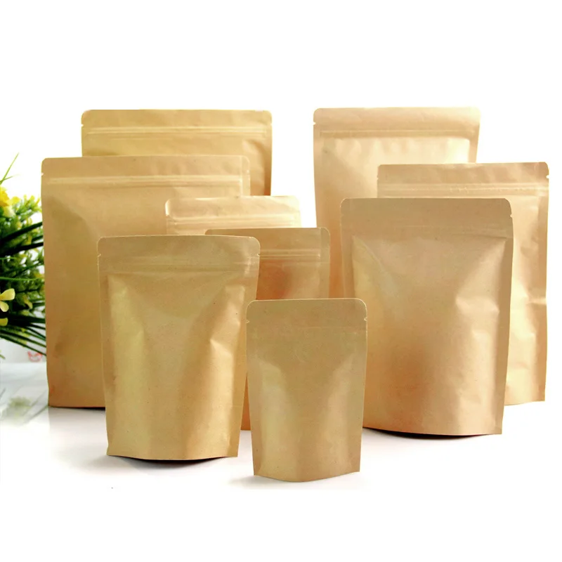 

100pcs Stand up Zipper top Kraft Paper Pouch for Tea Candy Dried Food Gift Packaging Bags