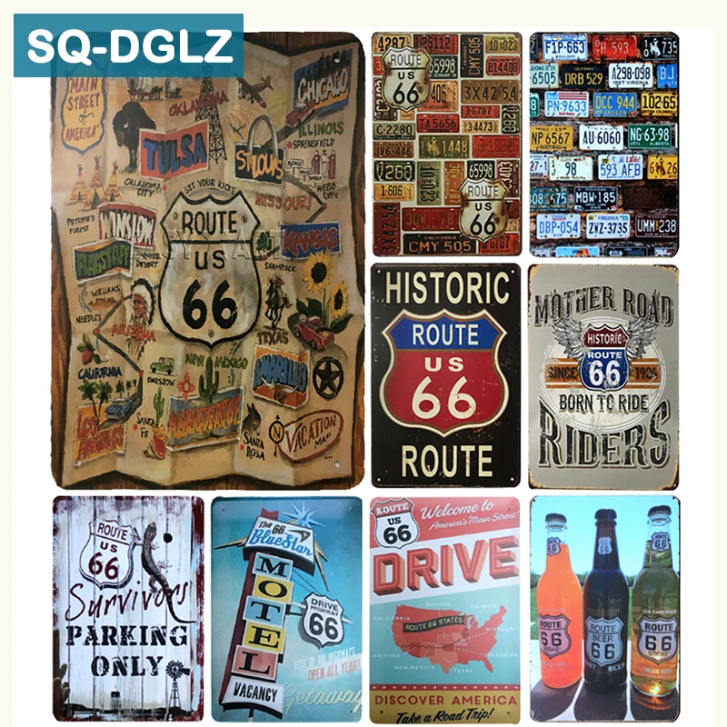 

[SQ-DGLZ]HISTORIC ROUTE US 66 Metal Sign Vintage Metal Plates Cafe Pub Club Home Wall Decor Tin Signs Retro Plaque