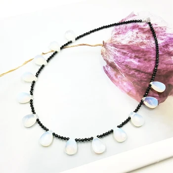 

Lii Ji Natural Shining Black Spinel Moonstone Crystal Drop 925 Sterling Silver Shining Necklace Women Jewelry Drop shipping