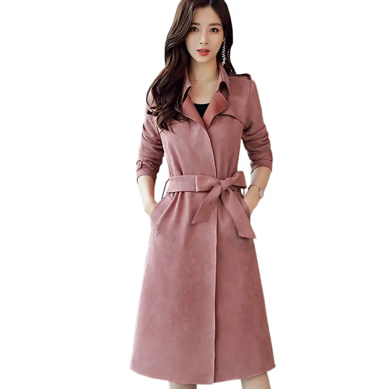 Windbreaker Women Long Spring Coat European Wind High waist Belt Slim