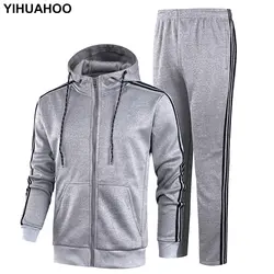 YIHUAHOO спортивный костюм Для мужчин осенне-зимняя одежда комплект из 2 предметов куртка и Штаны из двух частей пот Штаны спортивная