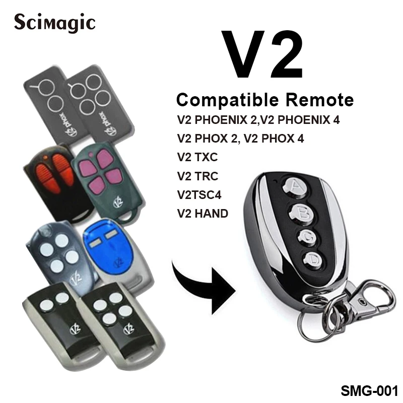 

V2 garage door remote control for V2 PHOX 2,PHOX 4,TXC,TRC garage command handheld transmitter 433.92mhz rolling code key fob