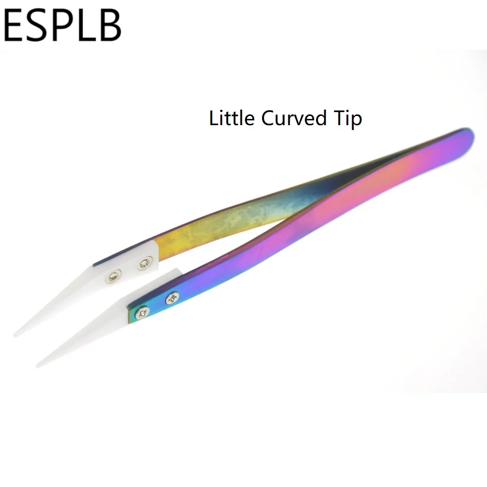 ESPLB Rainbow Ceramic Tweezers Stainless Steel Cigarette Heat Resistant Antistatic Plating Precision Straight Curved Tweezers precision tweezers esd anti static tweezers ceramic tweezers