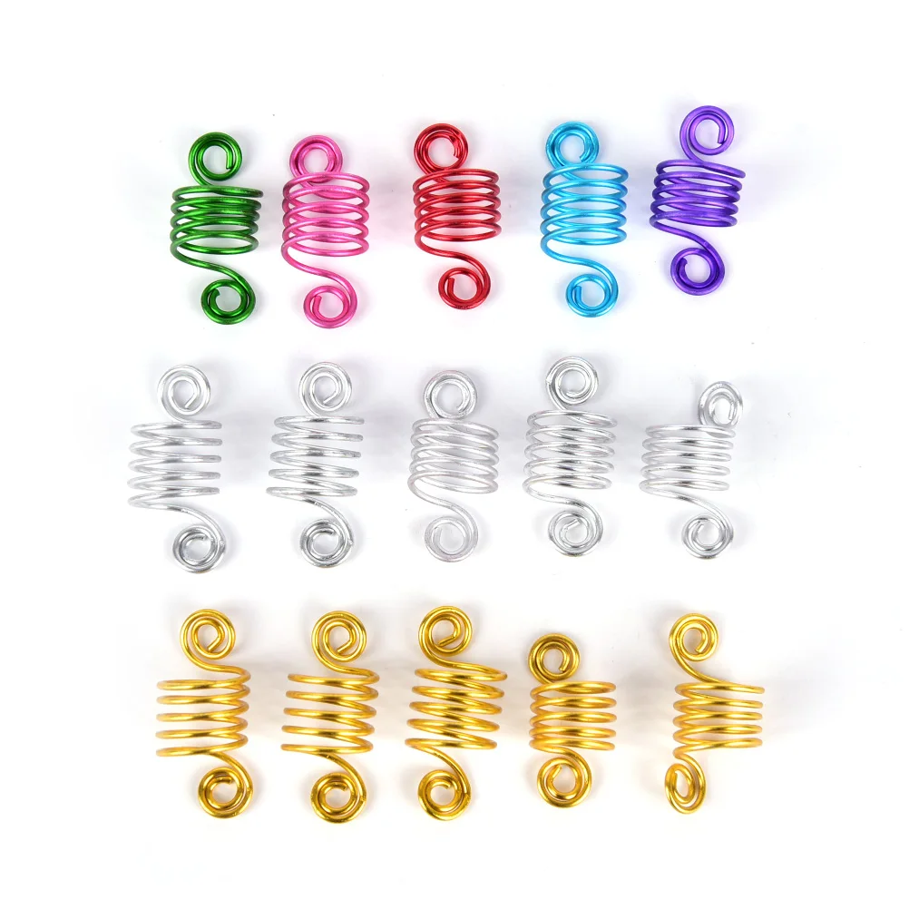 10pcs/lot Fashion Aluminum Hair Braid Dreadlock Beads Cuffs Clips Braid Spiral For Braid Hair Extension Accessories