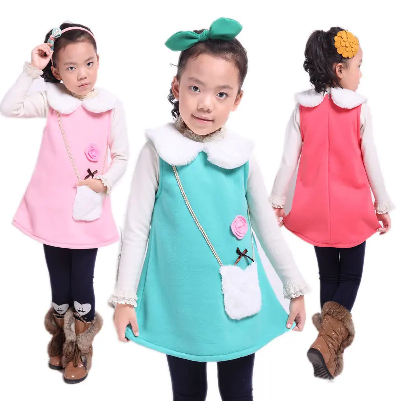 Warm Girl Vest Dress Winter Robe Enfant Thick Toddler Kids Dresses