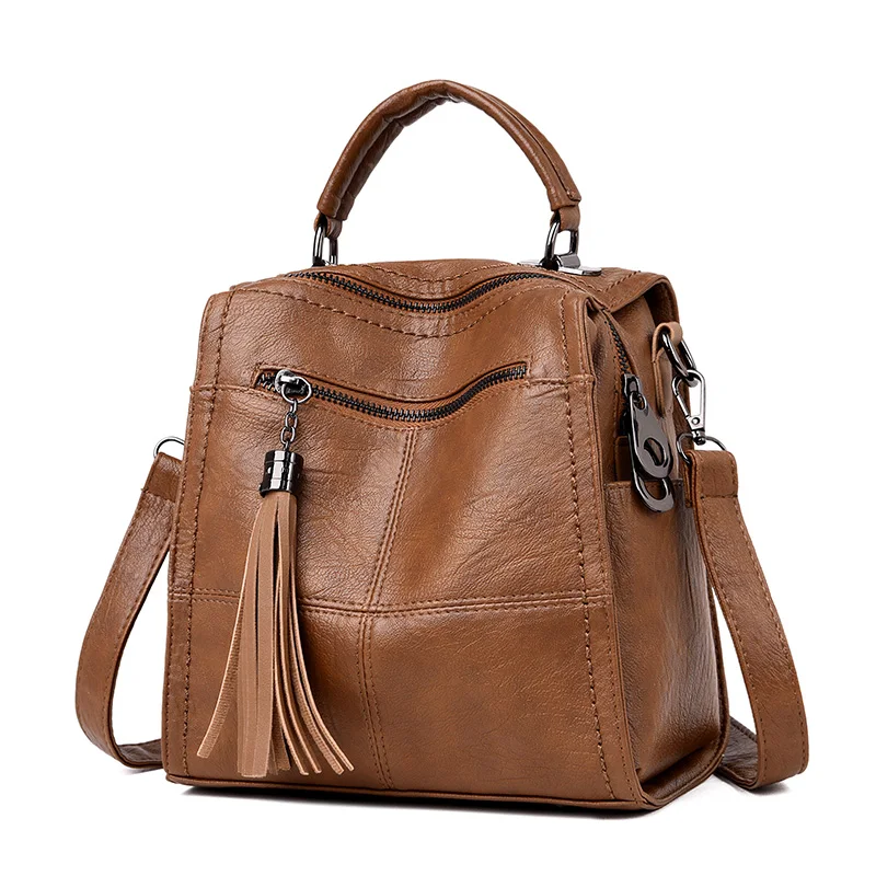 Модный женский рюкзак с кисточками, дизайнерская Высококачественная кожаная женская сумка, модные школьные сумки, маленькие рюкзаки, дорожные сумки - Цвет: Коричневый