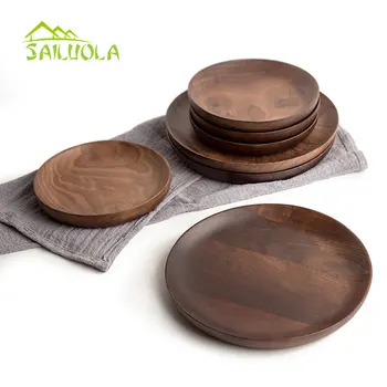 

15/20cm High Quality Black Walnut Wood Fruit Plate Dessert Dish Tray Japanese Style Wooden Tableware