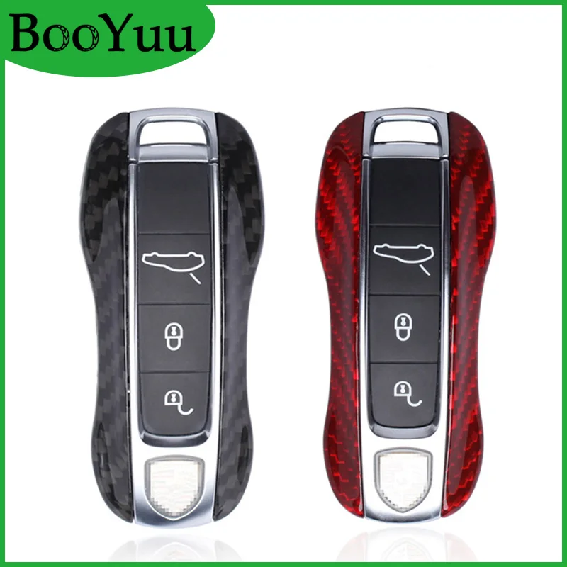 

BooYuu Daul Color Carbon Fiber Key Car Key Cover Key Case Key Shell Key bag For Porsche Panamera 970 Keychain Accessories