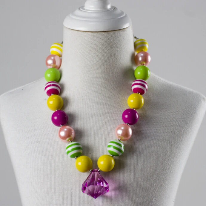 Colored Chunky Beaded Necklace For Babies Kids Jewelry Little Girl