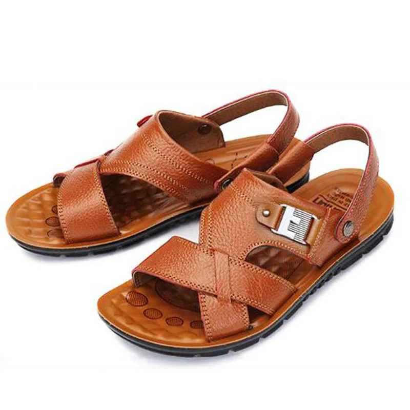 2019 New Summer Genuine Leather Men's Casual Sandals Classic Beach Male's Slippers With Metal Decoration Large Size 38-48 Shoes 2019 New Summer Genuine Leather Men's Casual Sandals Classic Beach Male's Slippers With Metal Decoration Large Size 38-48 Shoes