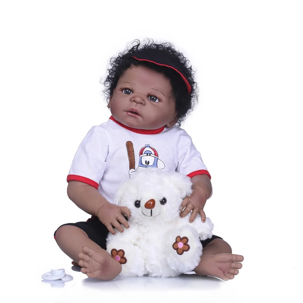 

NPKCOLLECTION 22''Princess Girl Doll Handmade Full Silicone Vinyl Reborn Baby Dolls With Black Skin Boy dolls Kids Birthday Gift