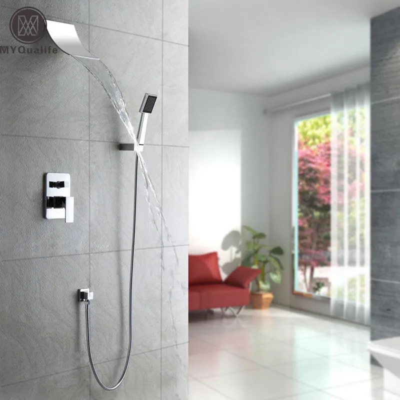 Moderen Waterval Douche Kraan Set Met Vierkante Abs Hand Gehouden