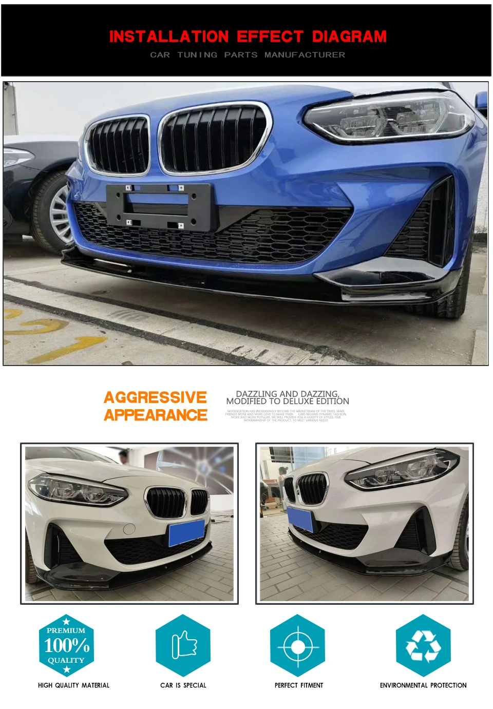 Для BMW 1 серии M 118i 120i F21 F20 M Sport PP глянцевый черный передний бампер спойлер сплиттеры