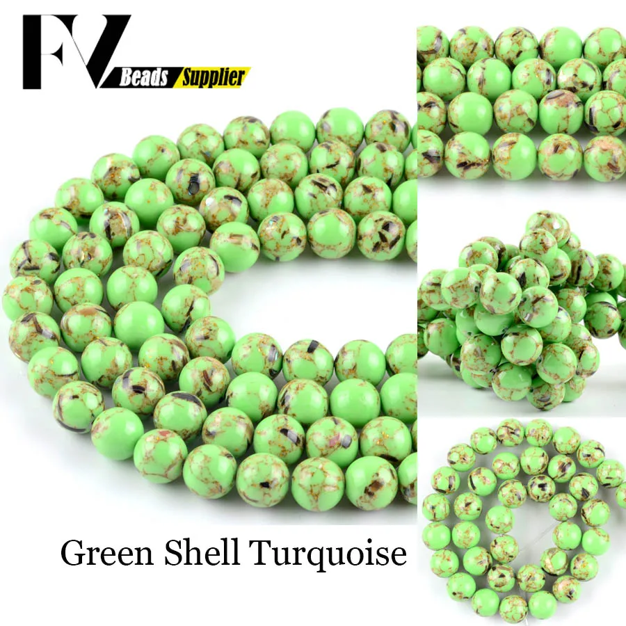 

Natural Green Shell Howlite Stone Round Beads for Jewelry Making 4mm-12mm Turquoises Spacer Beads fit Diy Bracelet Necklace 15"